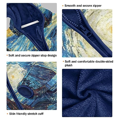 Starry Night Oil Painting Boys Fleece Hoody Jacket Zip Up Coat Warm Fall Winter Plush Jacket Long Sleeve Outerwear3