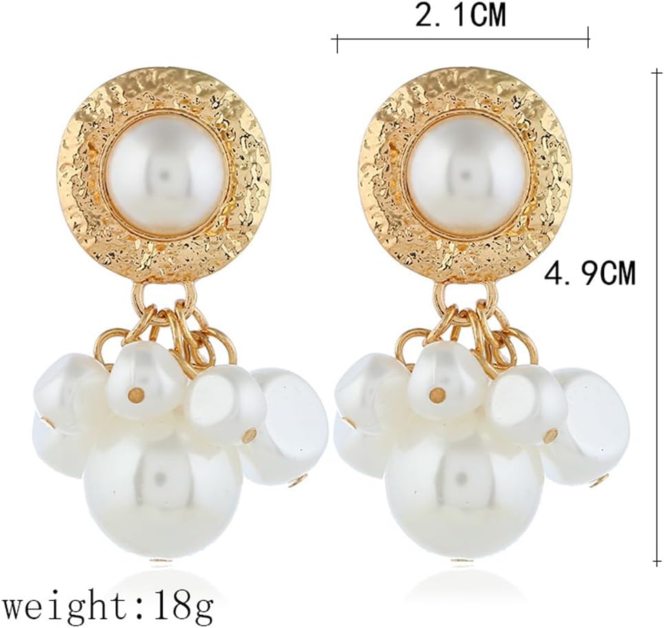 Gold Large Pearls Cluster Dangle Earrings for Women Baroque Irregular Faux Pearl Chunky Geometric Earring Exaggerated Big Prom Wedding Jewelry Gifts - Image 3