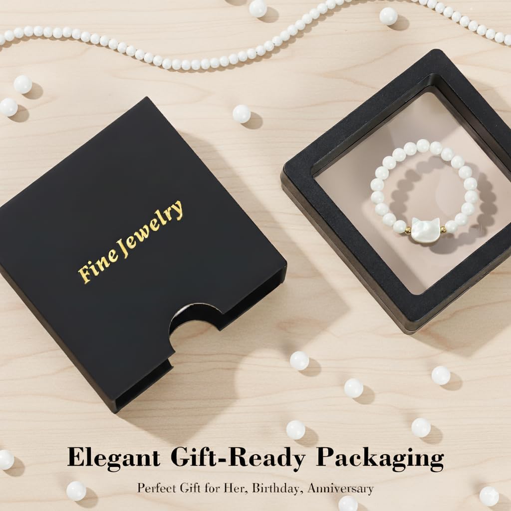 Natural Gemstone Agate Cat Matching Rings for Couples - Gemstone Rings for Women - Natural Stone Stretch Beaded Ring - Handmade Cat Ring- Mood Jewelry Valentines Gifts,Size 6-8 - Image 6