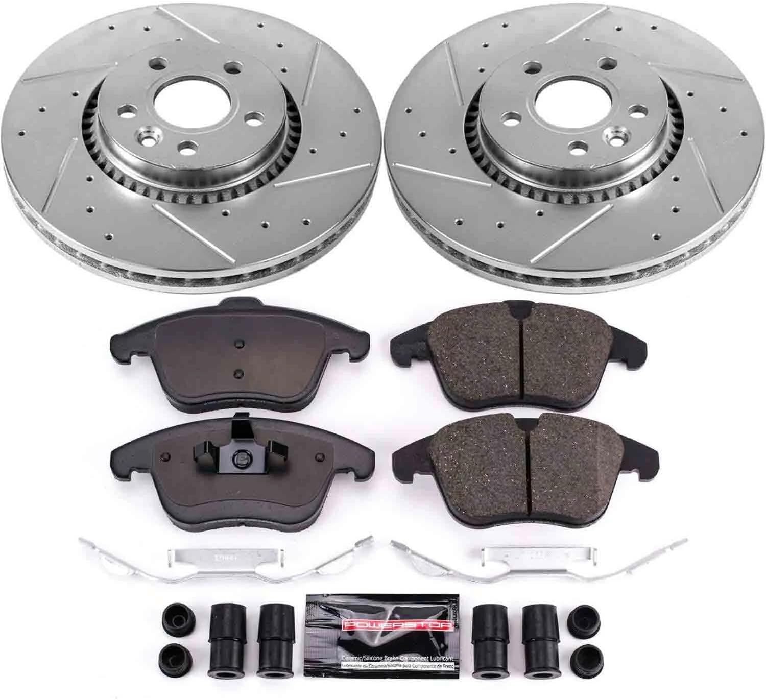 PowerStop Front Brake Kit For Land Rover LR2 2008-15 - Drilled and Slotted Disc Rotors with Ceramic Brake Pads Replacement, K4701