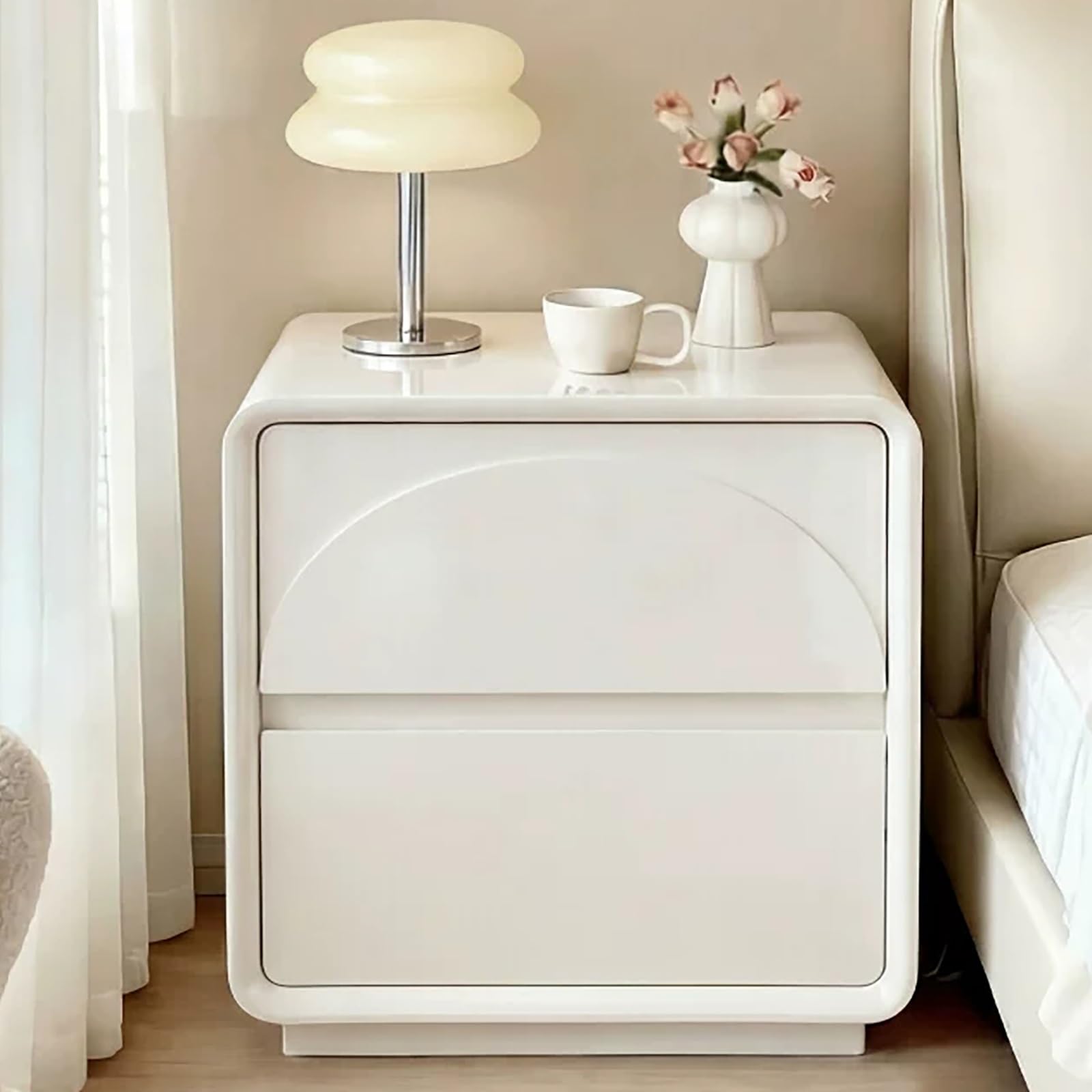 SXZenSpace Modern Nightstand with 2 Drawer, Solid Wood Bedside Tables Bedroom and Small Spaces(40x40x50cm)