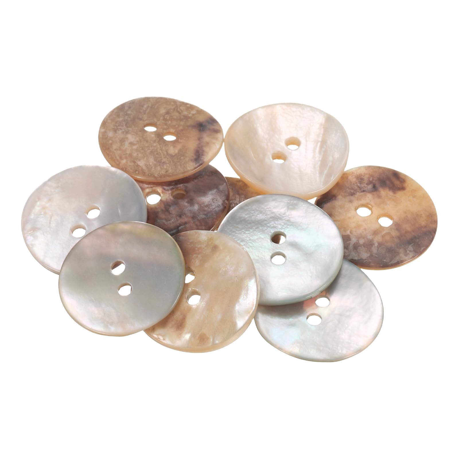 sourcing map 10pcs Pearl Shell Buttons 0.71" (18mm) 2 Hole Round Shell Sewing Button Natural for Cloth Craft Shirt DIY