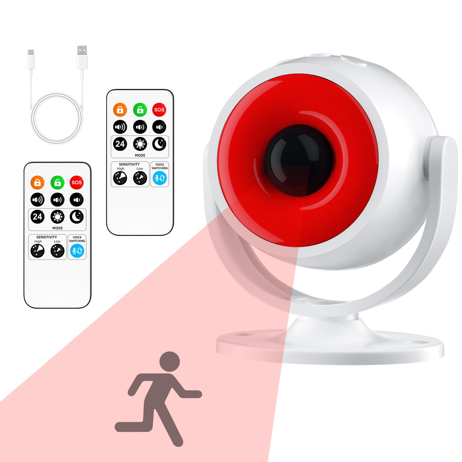 Cuteefun Motion Sensor Alarm with 2 Remote Controls, 120 dB Siren, Volume Adjustable, 3 Alert Mode, USB/Battery Powered, Wireless PIR Sensor, Door Chime Bell Alert Burglar for Shed, Garage, Van