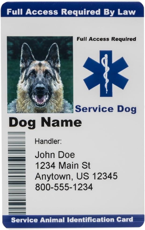 Personalized Service Dog ID Custom Identification Card for Service Animal Badge - Blue (with Hologram)