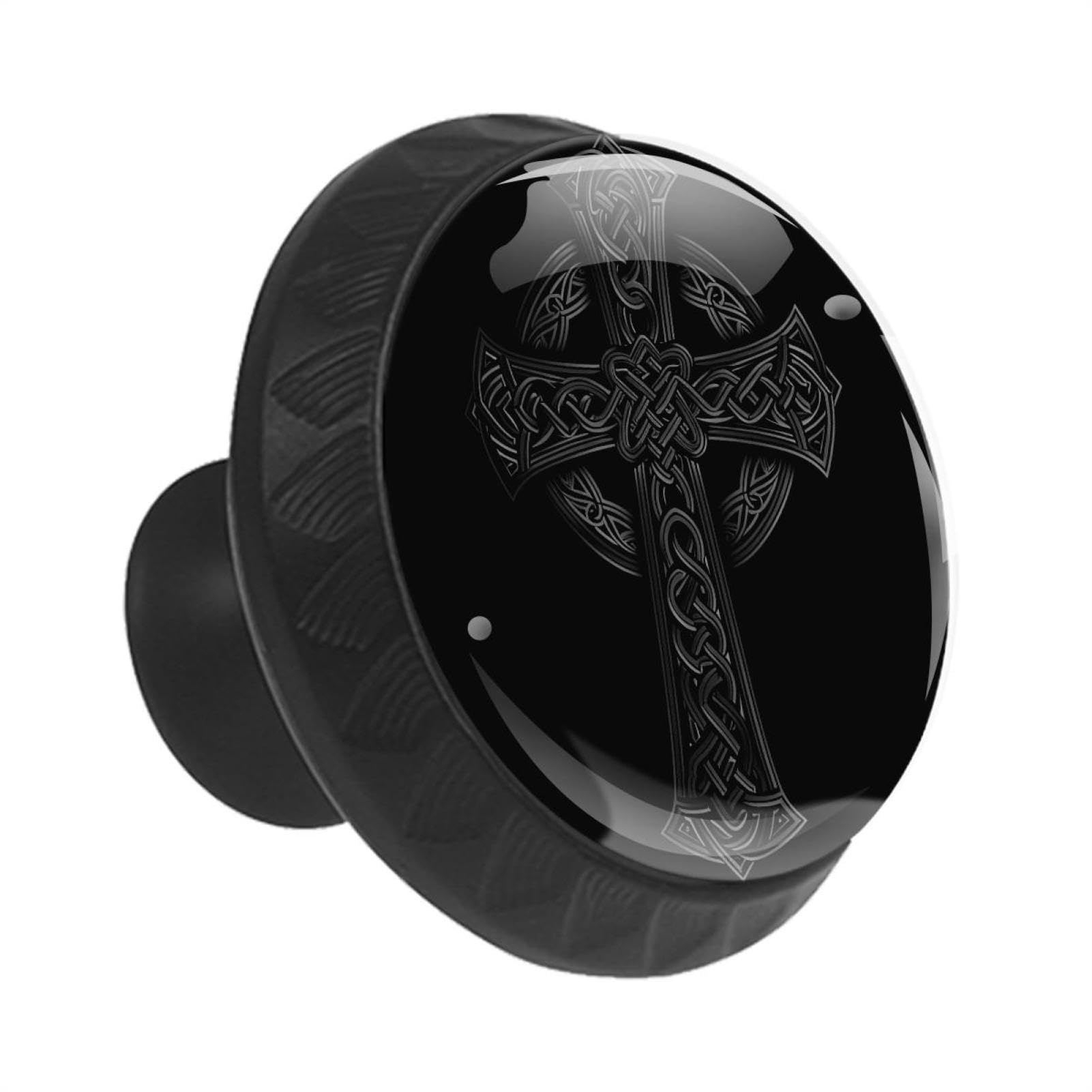 Schwarze Form eines Kreuzes, klares Kristallglas, Schrank-/Schubladenknäufe, Set mit 12 Stück, runde Griffe für Küche, Bad, Schlafzimmer und mehr