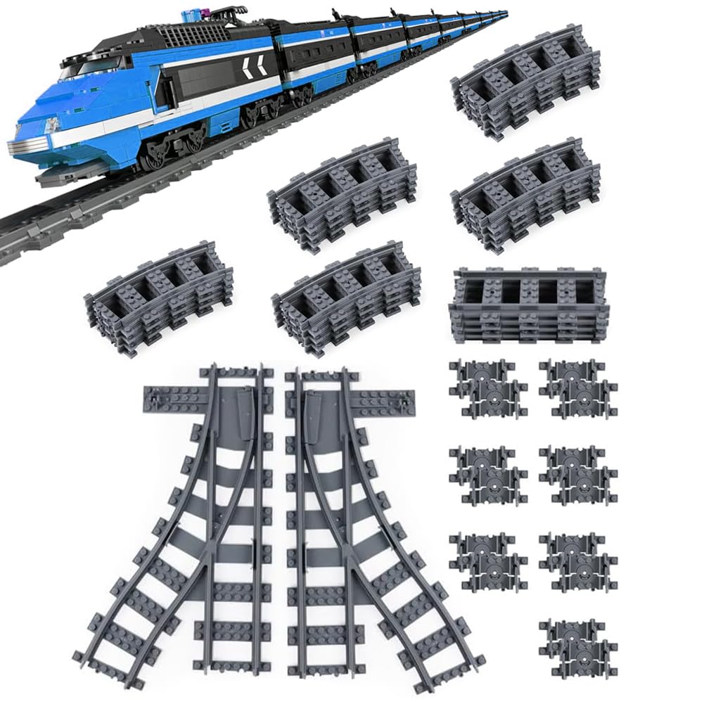 DASIAUTOEM Building Blocks Train Rails Set, 40 Pieces City Railway Rails for Train, Railway Rails City Train Accessories for Train, City Rails Set, Extension Set for Children, Boys, Girls