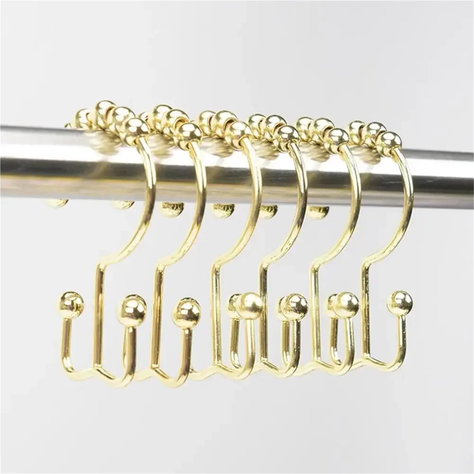 Anillos para Cortina De Ducha Juego de Ganchos de Anillos for Cortina de Ducha de Metal, Doble Dorado con Cuentas for Revestimiento de baño, 12 Uds.(Silver-12pcs)