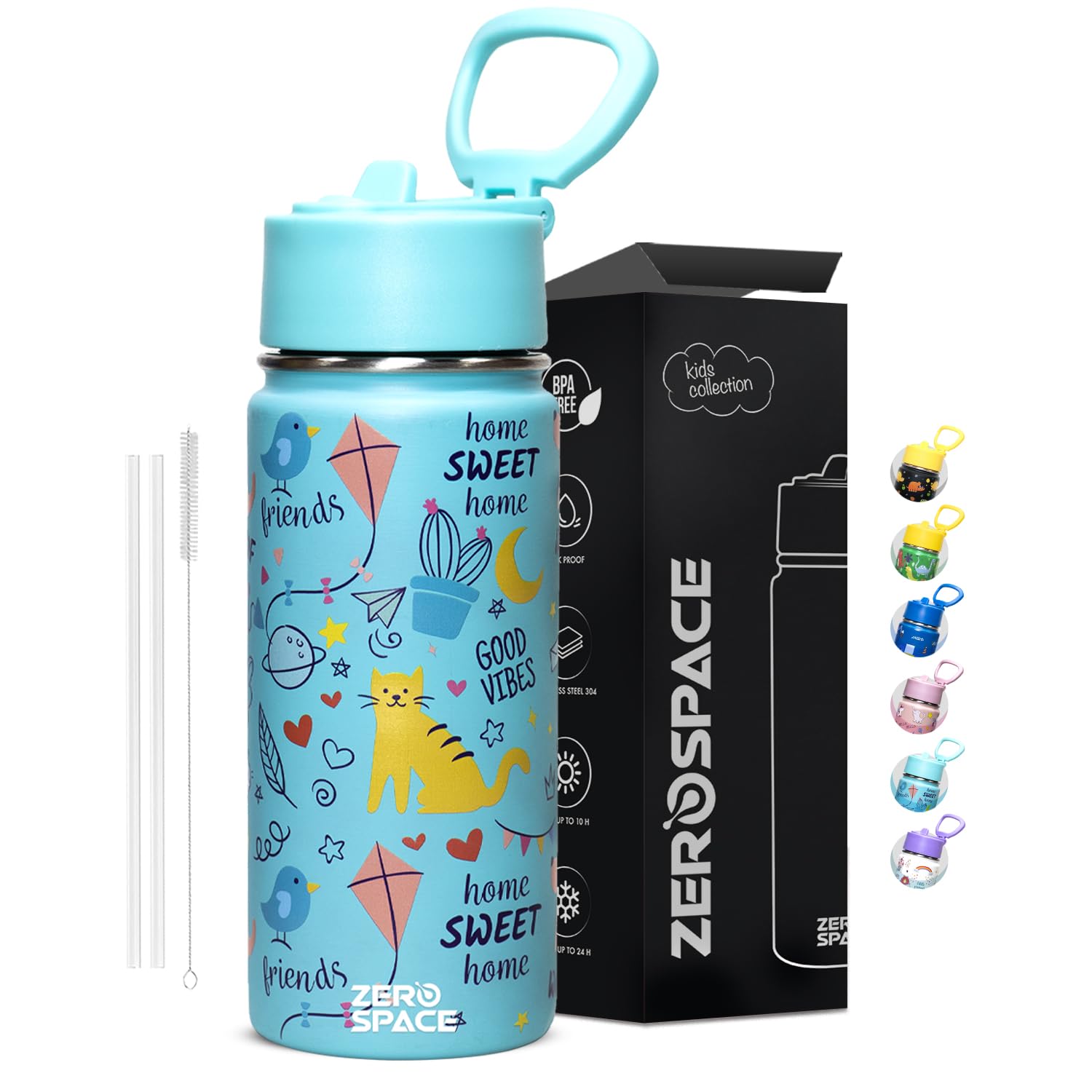 ZeroSpace Water Bottle for Kids, 500ml Bottle for School, Stainless Steel Water Bottle for Kids, Double Wall Insulated Water Flask, BPA Free Steel Bottles (Sky Blue)
