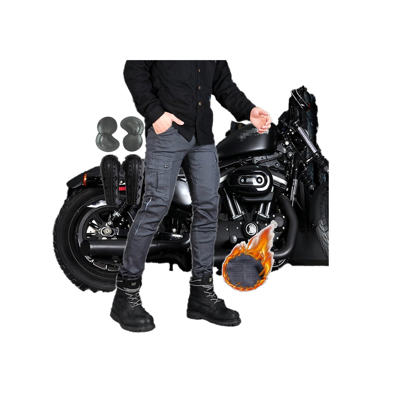 Pancerne spodnie motocyklowe, wiatroodporne dżinsy motocyklowe | Wytrzymałe spodnie motocyklowe z podszewką termiczną z certyfikatem CE z nakolannikami i biodrami