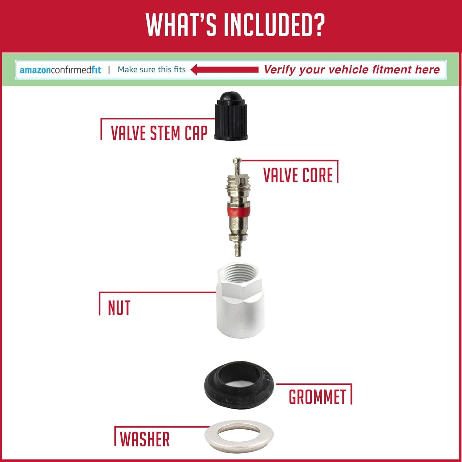 TPMS Service Kit 12 Pack - Grommet Nut Washer Core Cap Replacement For Tire Pressure Sensors