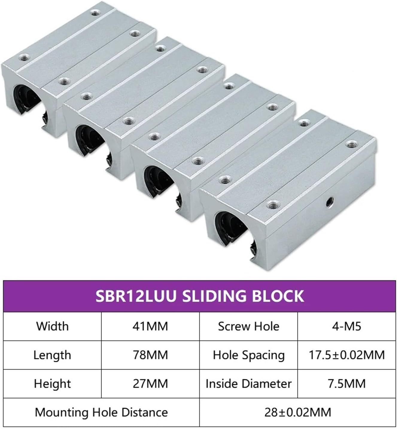 4pcs SBR12UU SBR12LUU Slide Block for SBR12 Linear Guides, Slide Bearings, Linear Carriage Bracket for CNC Router(4PCS SBR12LUU)