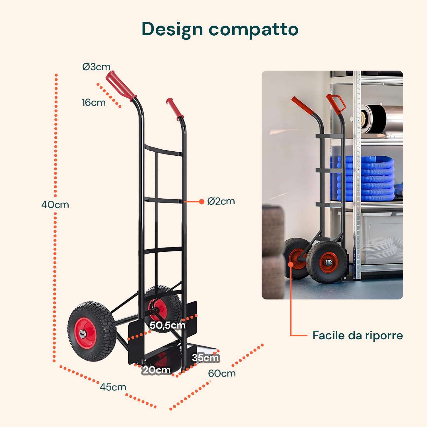 Carrello con Ruote Portatutto in Acciaio da 200Kg per Trasporto Sicuro di Carichi Voluminosi, con Maniglie Antiscivolo, Ruote e Struttura Compatta Maneggevole (Blu)