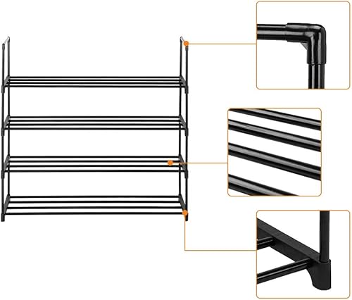 Miniatura 4 de Knocbel Zapatero independiente organizador de estantes de torre para puerta, entrada y armario (negro, 3 niveles)