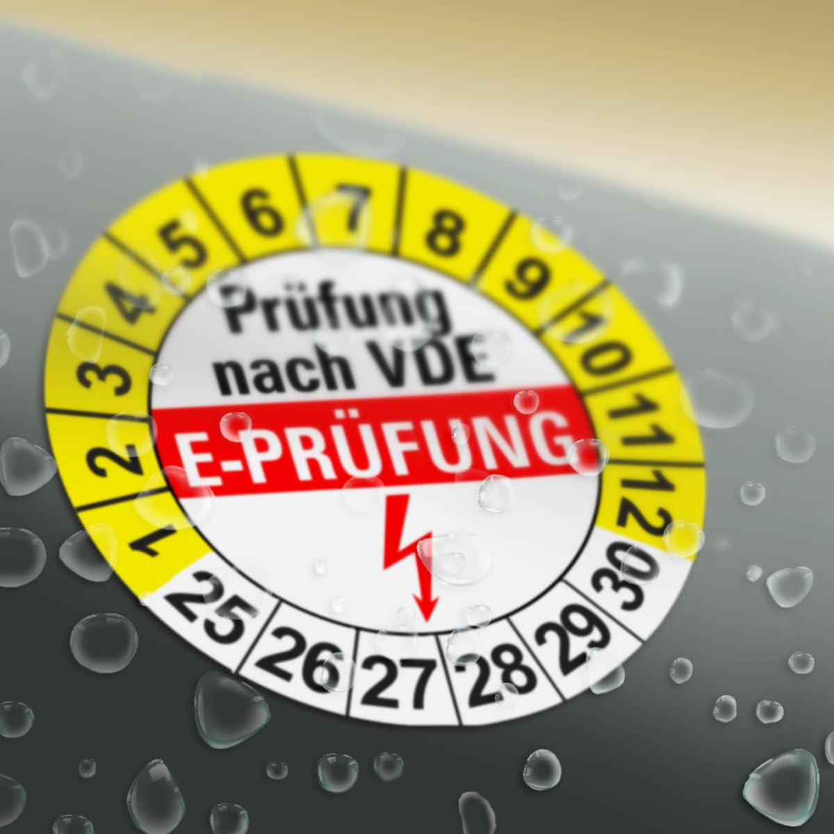Hochwertige Prüfetiketten E-PRÜFUNG Ø 20mm - Selbstklebende PVC-Folie - Wartungsetiketten für Prüfung - Prüfplakette für Prüfungsnachweis (500 Stück)