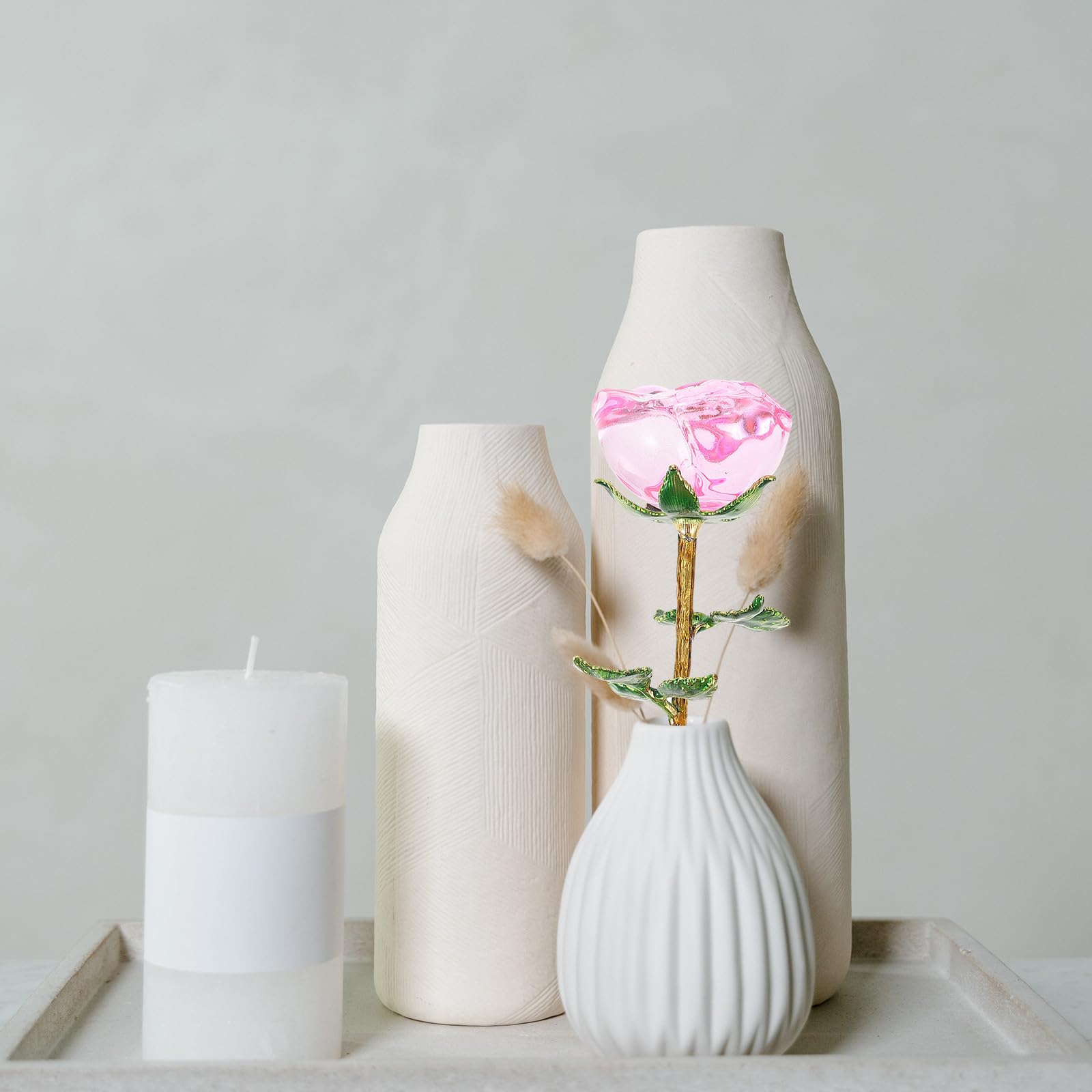 Künstlicher Rosenstrauß aus Glas mit Feiner Verarbeitung und Mehrschichtiger Optik Dekorative Künstliche Blume für Haus und Blumenarrangements