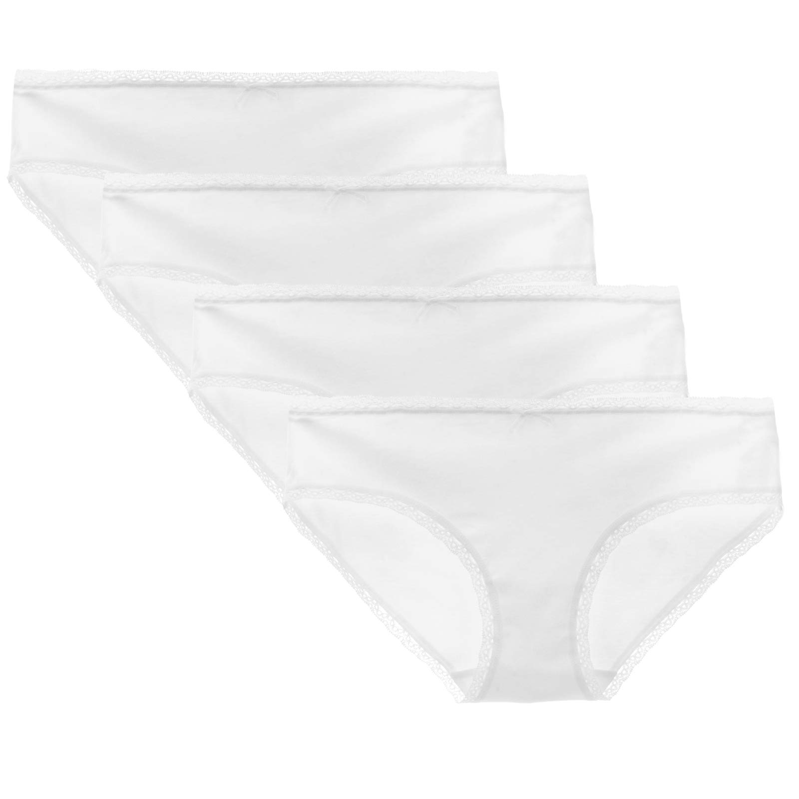 LIQQY Women's Cotton Knickers Lace Trim Underwear Breathable Hipster Panties Ladies Underwear Multipack (Large, White)