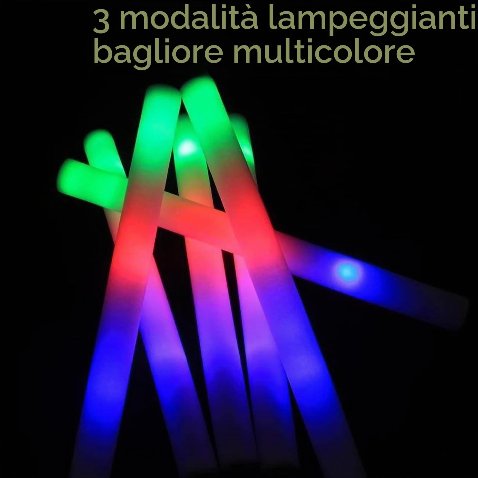 Bastoncini Luminosi In Schiuma, 40pcs Bastoncini Luminosi a Led,3 Modalità | Bacchetta Luminosa Fluorescenti,3 Modalità Lampeggianti,Multicolore Bastoncini Luminosi per Compleanno Feste Natale Halloween
