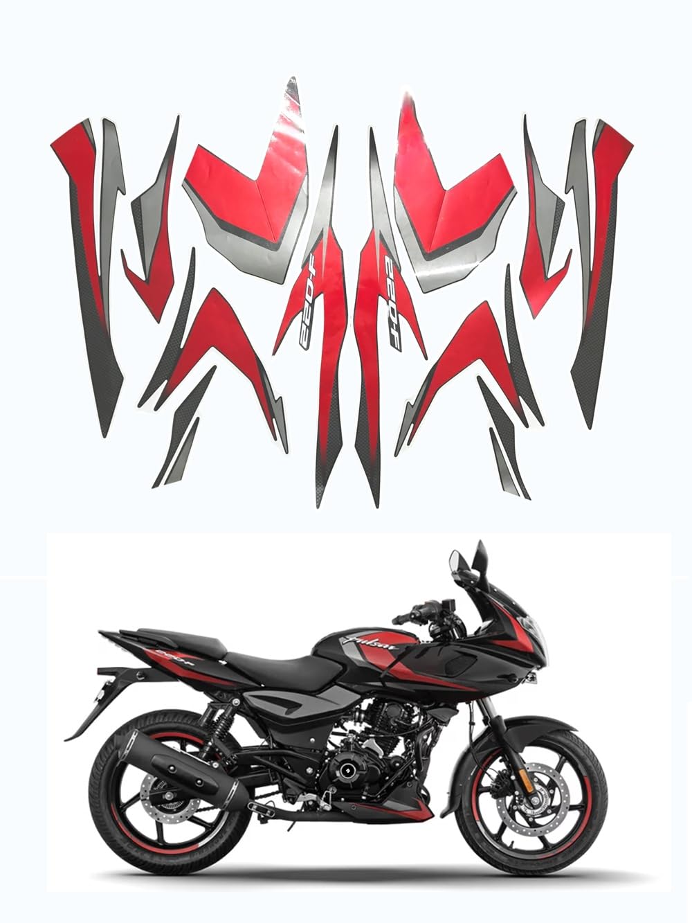 PHITO Bike Fancy Stickers and Decal Stylish, Waterproof, Easy-to-Apply Vinyl Graphics Full Body Kit Compatible with Pulsar220f Black Red Latest 2025-picture-17