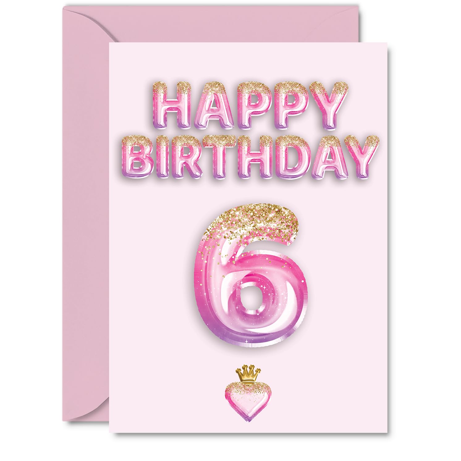 6th Birthday Cards for Girls and Boys, Pink & Purple Glitter Balloons