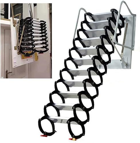 Miniatura 4 de Escalera telescópica para ático montada en la pared para loft casero, escalera de ático desplegable de aleación, escaleras de ático con pasamanos,