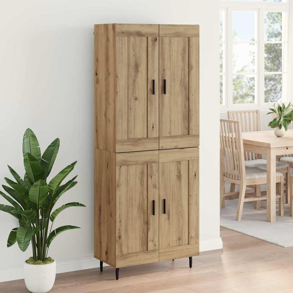 Artisan Oak Engineered Wood Tall Sideboard with Iron Legs | Features a 69.5x34x180 cm slim profile, providing vertical storage for living rooms, kitchens, and entryways.