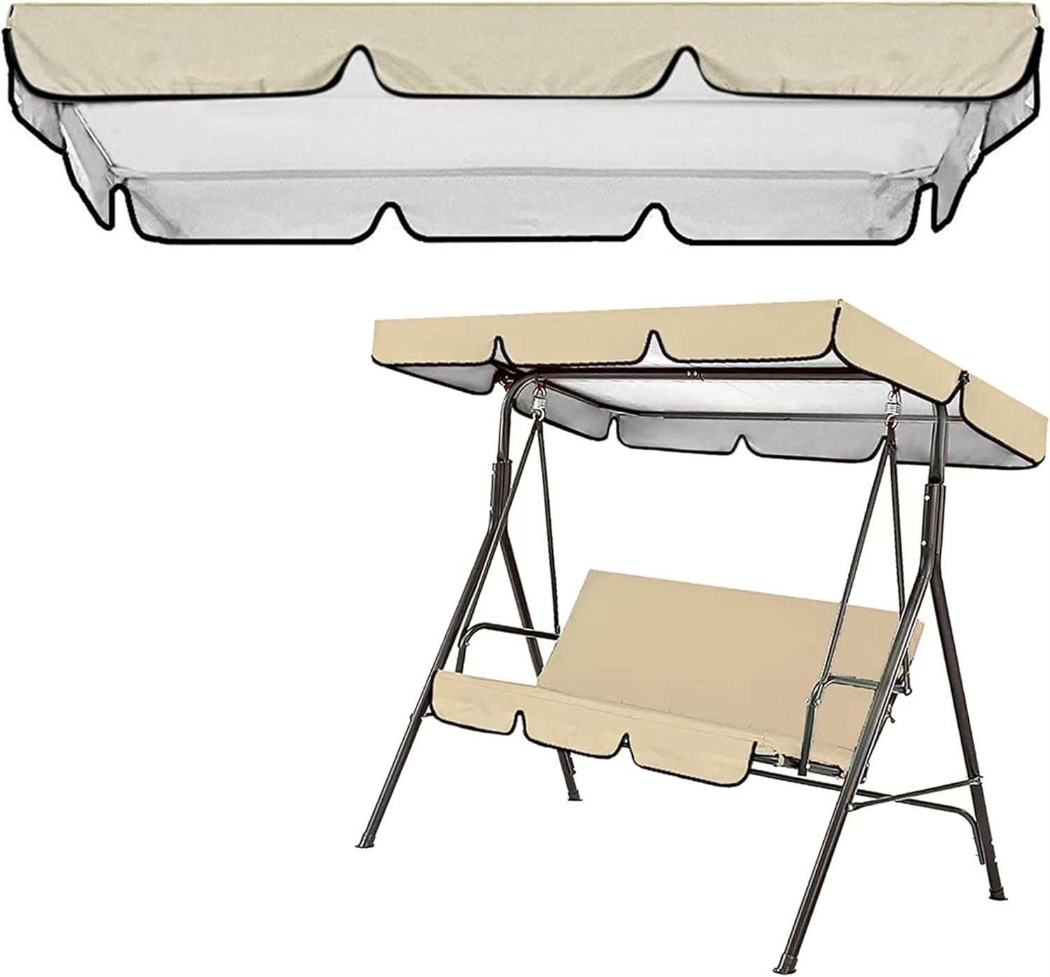 Outdoor 2 3 Seater Patio Swing Canopy Replacement Top Cover,Sunscreen Porch Yard Top Cover,Waterproof Anti-UV Garden Swing Cushion Cover,Hammock Top Sunproof Cover