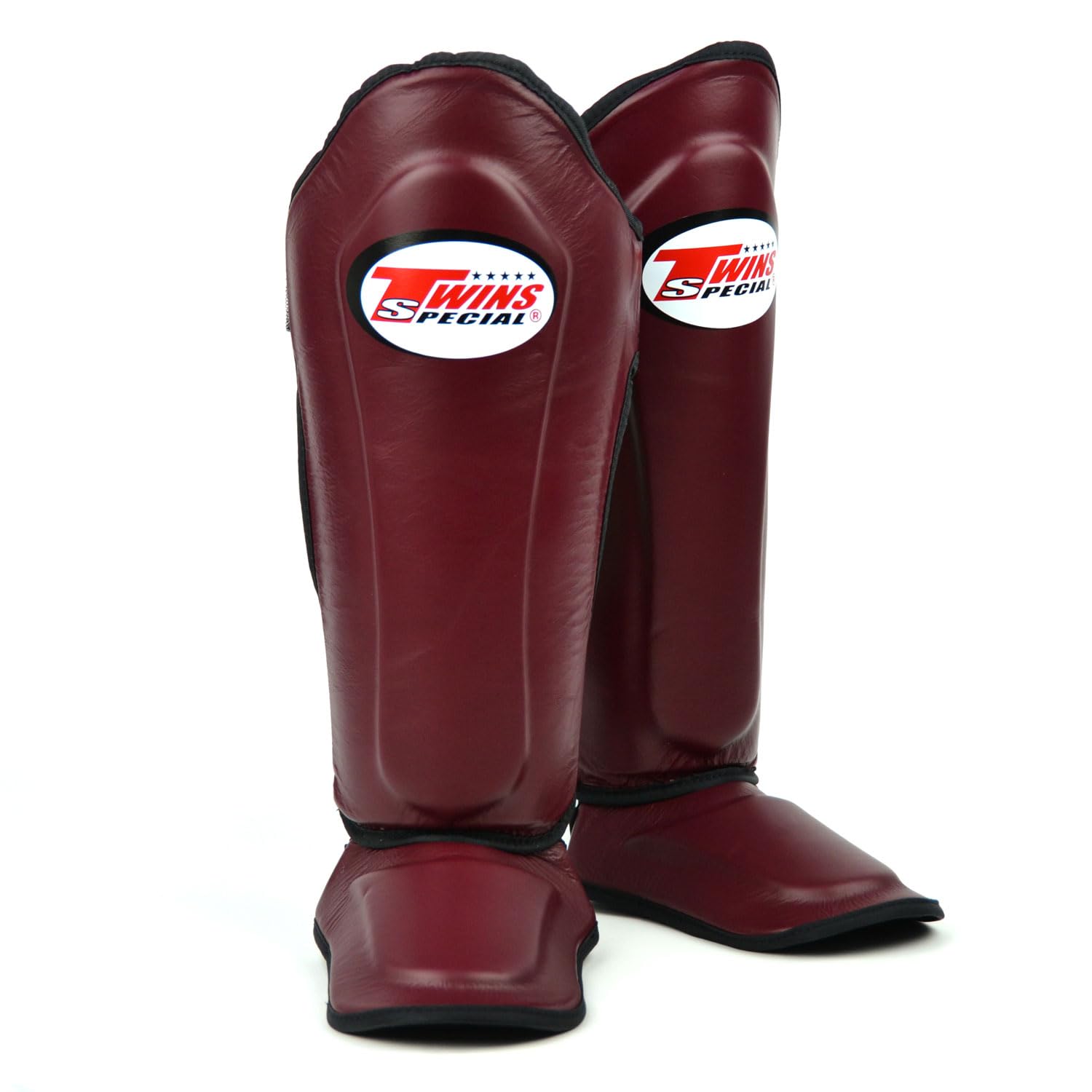 Twins Special SGL10 Genuine Leather Shin Pads, Double Padded - For Muay Thai, Kickboxing & MMA Training & Sparring (Maroon/Black, Small) — image 1