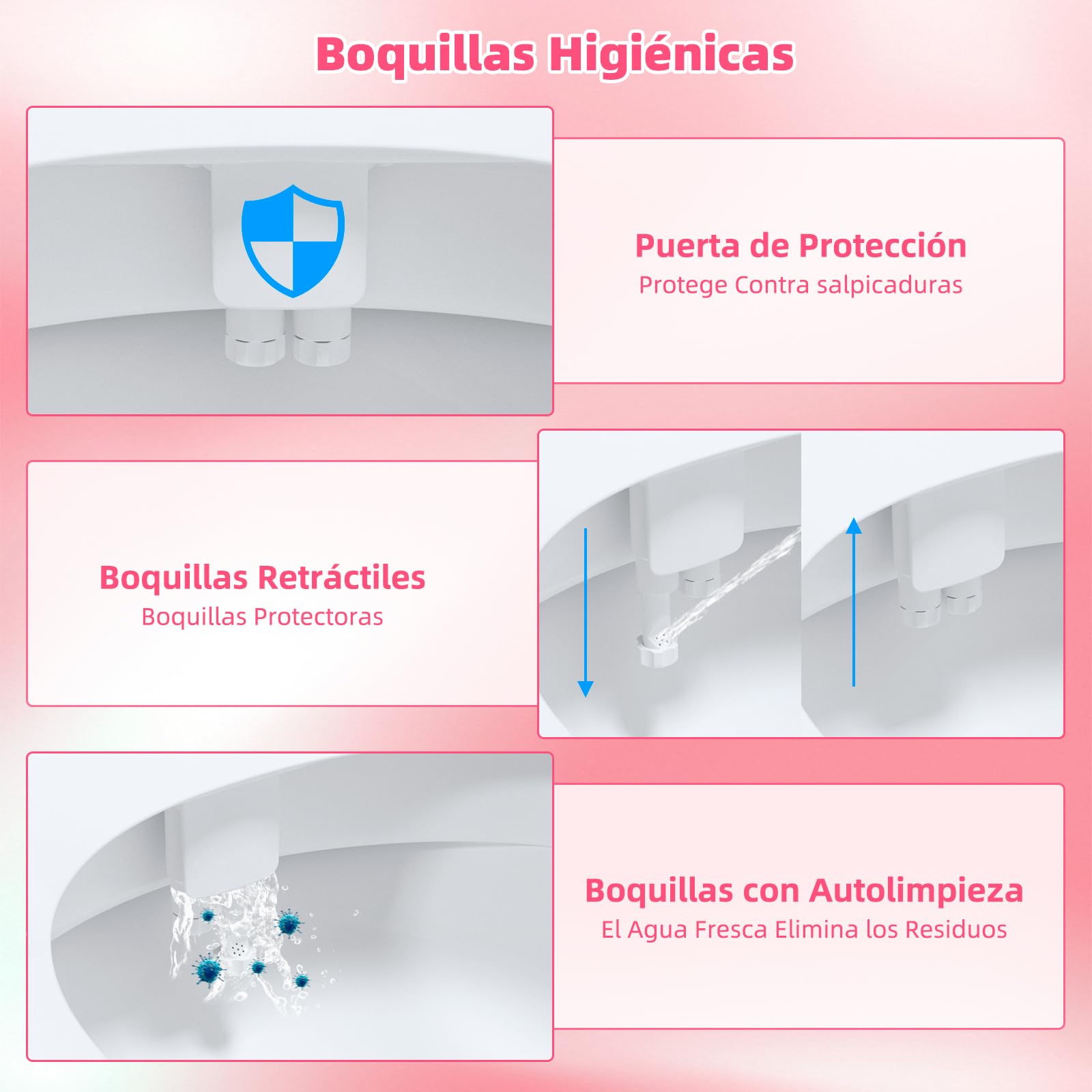 Hibbent Bidés, Ducha-bidé de WC para la higiene íntima Boquilla de autolimpieza - Accesorio mecánico no eléctrico pulverizador de agua Caliente y fría(Conector 1/2’’)