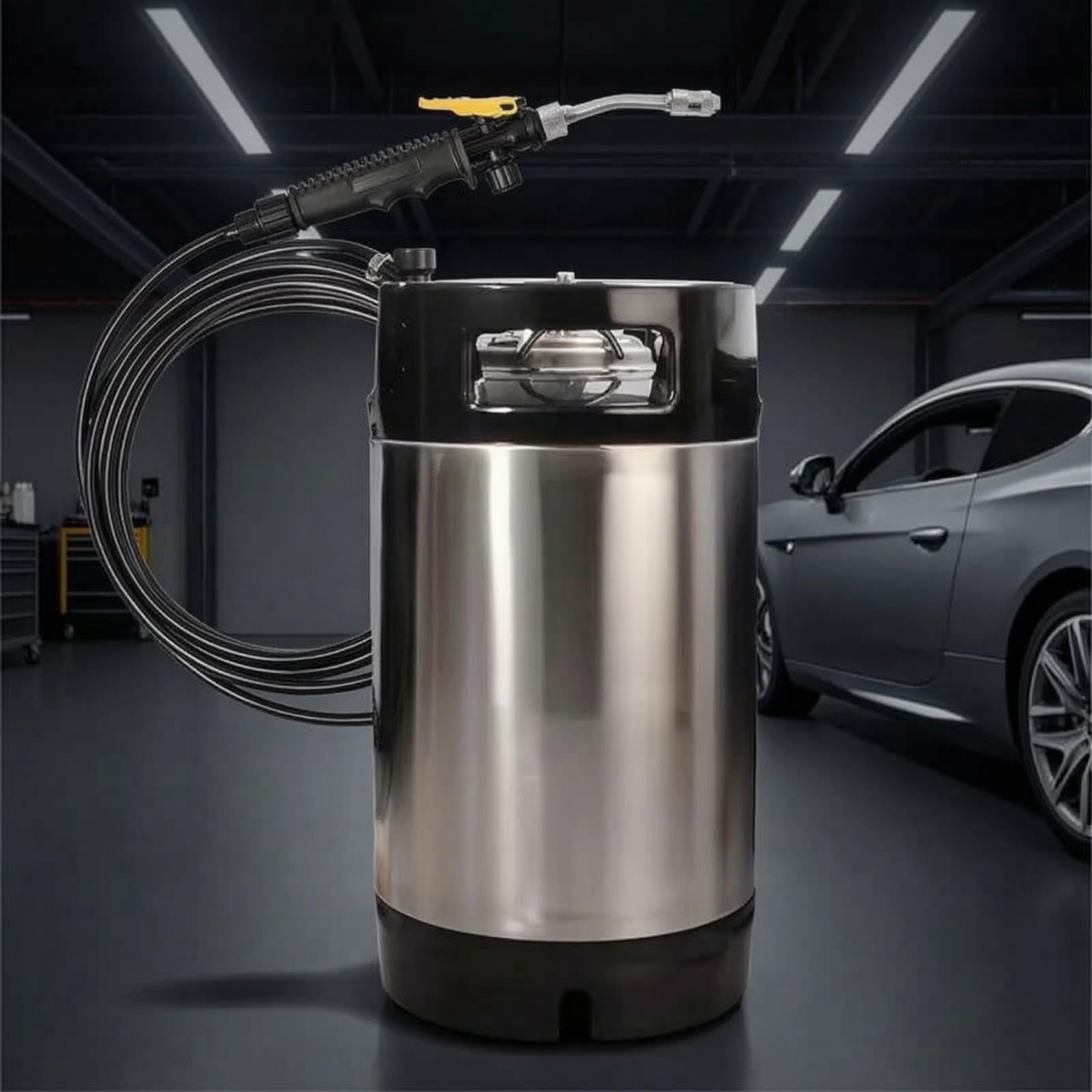 Pulverizador Acero Inoxidable Ajustable Pulverizador con Tubo Flexible Espiral Intenso Fumigadora con Tubo Flexible para Establecimientos Industriales, 9.5L