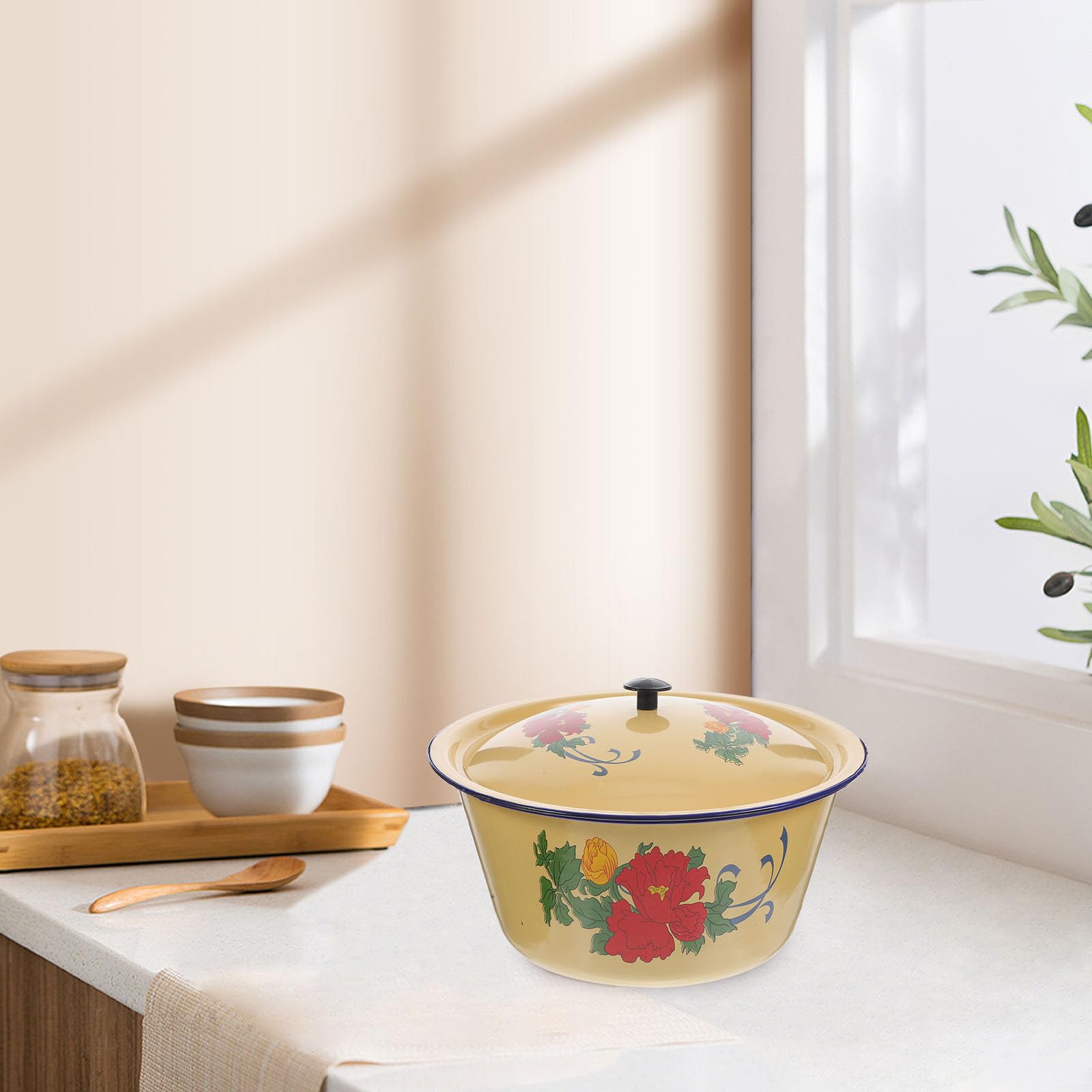 Abaodam Pentola per Stufati Smaltata Coperchio 26 Cm, Casseruola la Cottura di Alimenti e Brodo Domestico, Pentola Fondo Piatto per Riscaldamento Uniforme, Uso Cucina Stile Stili Multipli