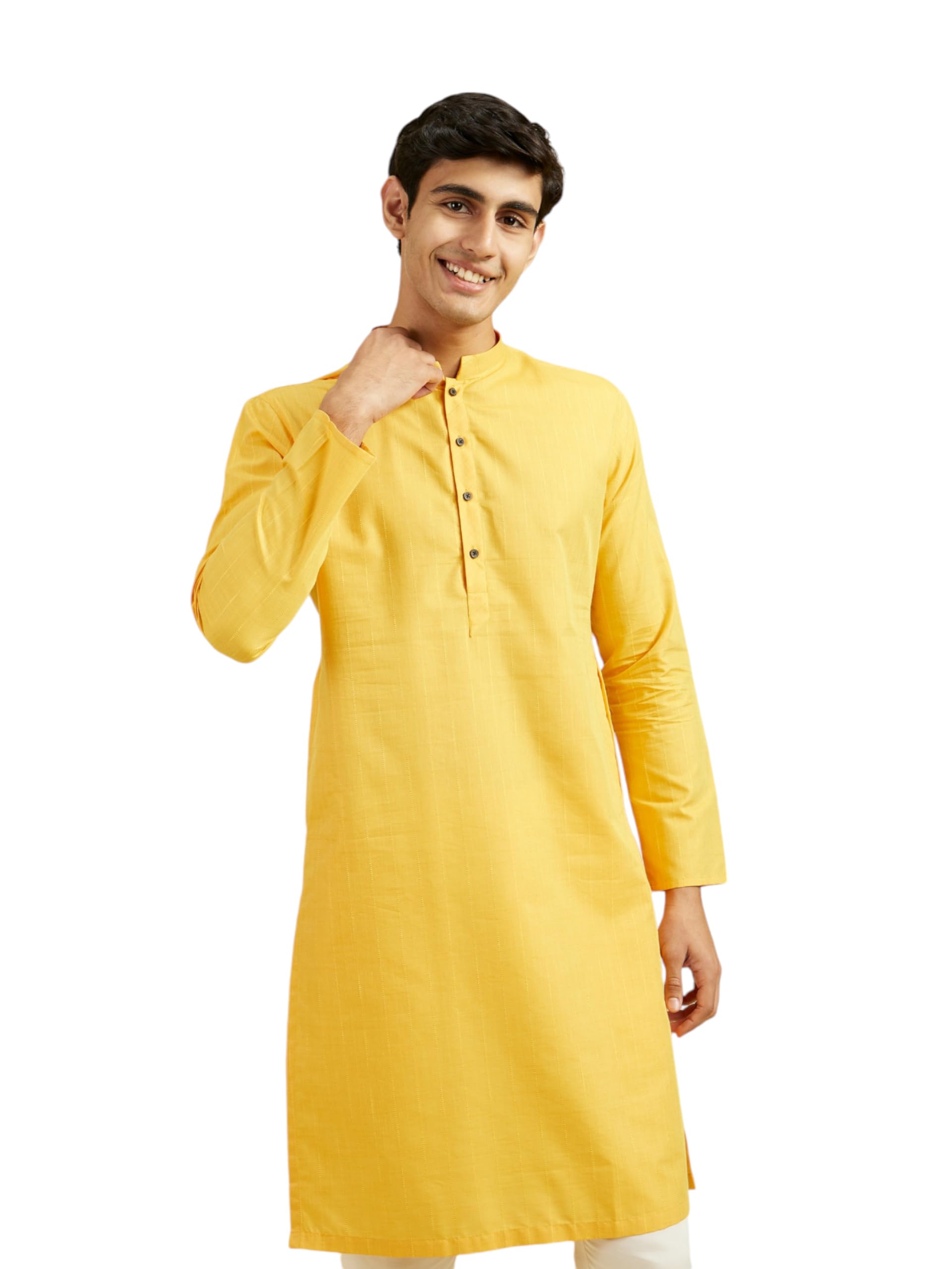 diwas by manyavar Men's Cotton Blend Self Design Kurta (Mustard,L)-picture-19