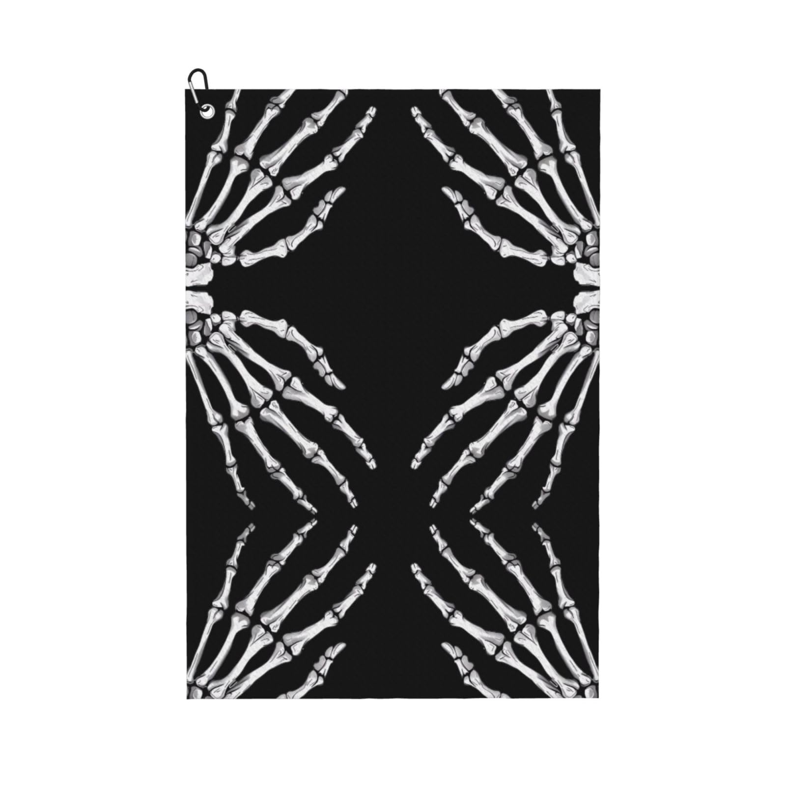 peiyeety Skeleton Skull Print Microfiber Golf Towel with Carabiner Clip, 16x24 Inch Absorbent Waffle Weave Towel for Golf Bags