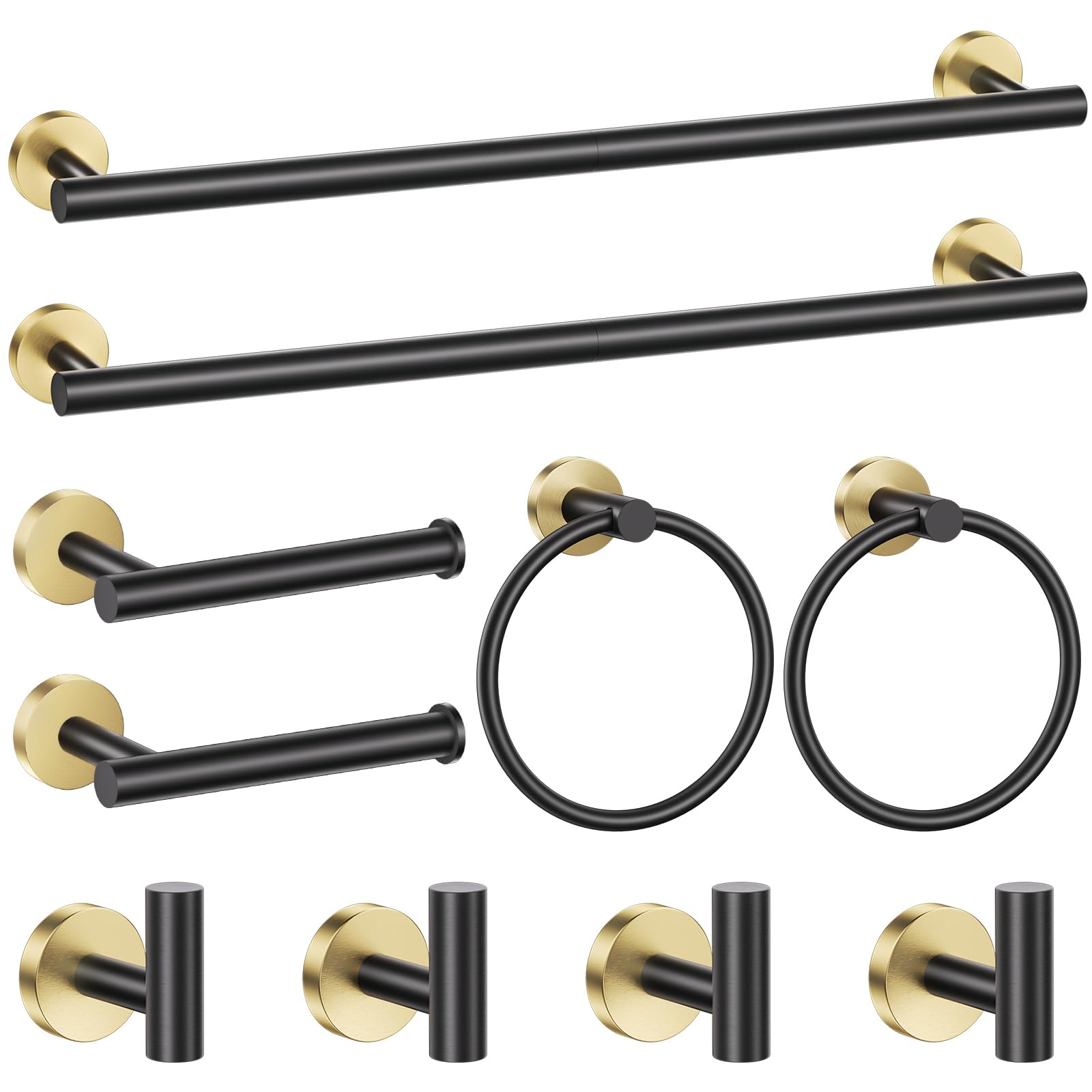 Black and Gold Towel Bar Set 10 Pieces Bathroom Hardware Accessories Set Include 23.6 in Towel Bar Towel Ring Towel Hook and Toilet Paper Holder Stainless Steel Wall Mounted