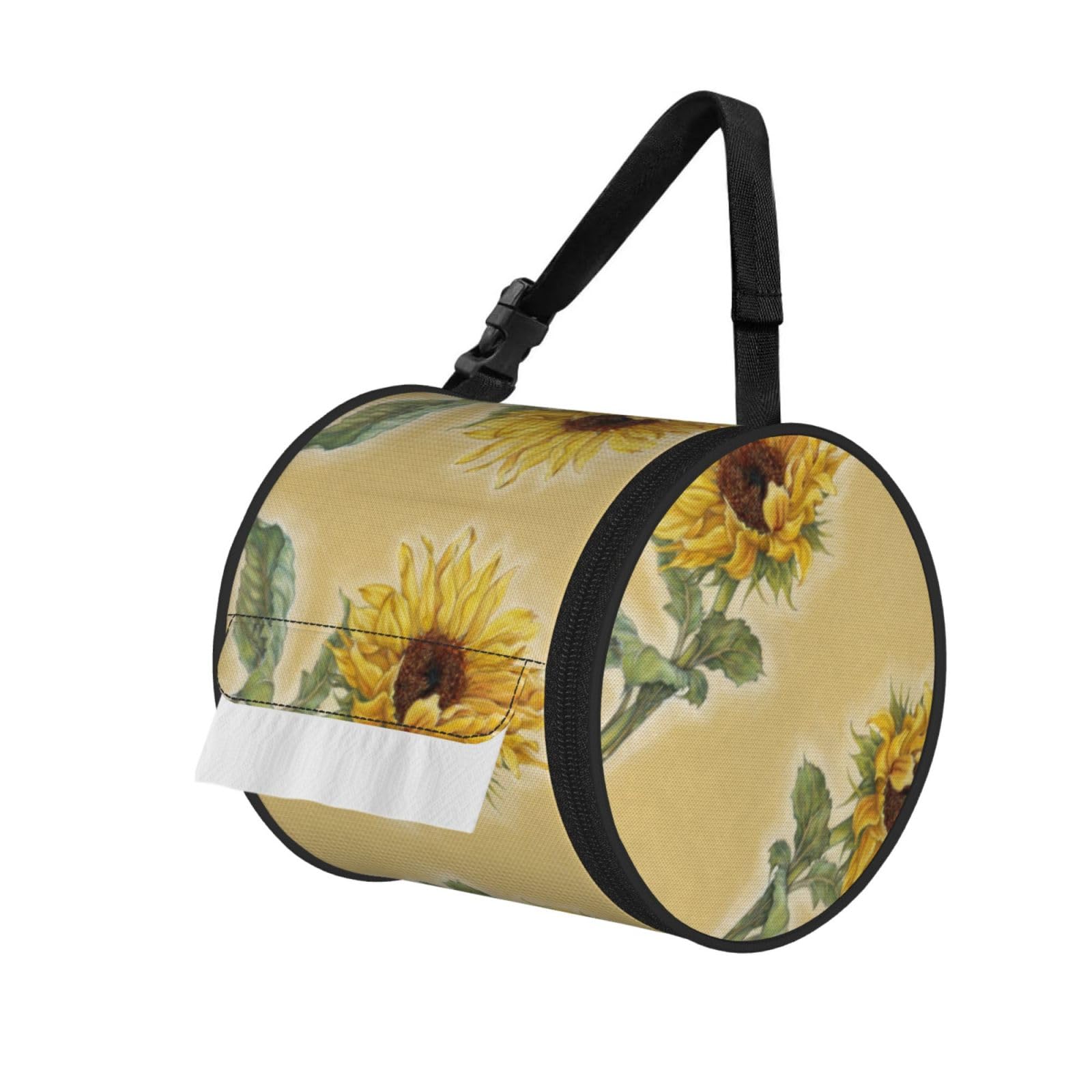 Art Sunflower Print Hanging Toilet Paper Holder Camping Paper Towel Holder Portable Car Roll Paper Storage Bag With Adjustable Strap Suitable For Bathroom,Kitchen