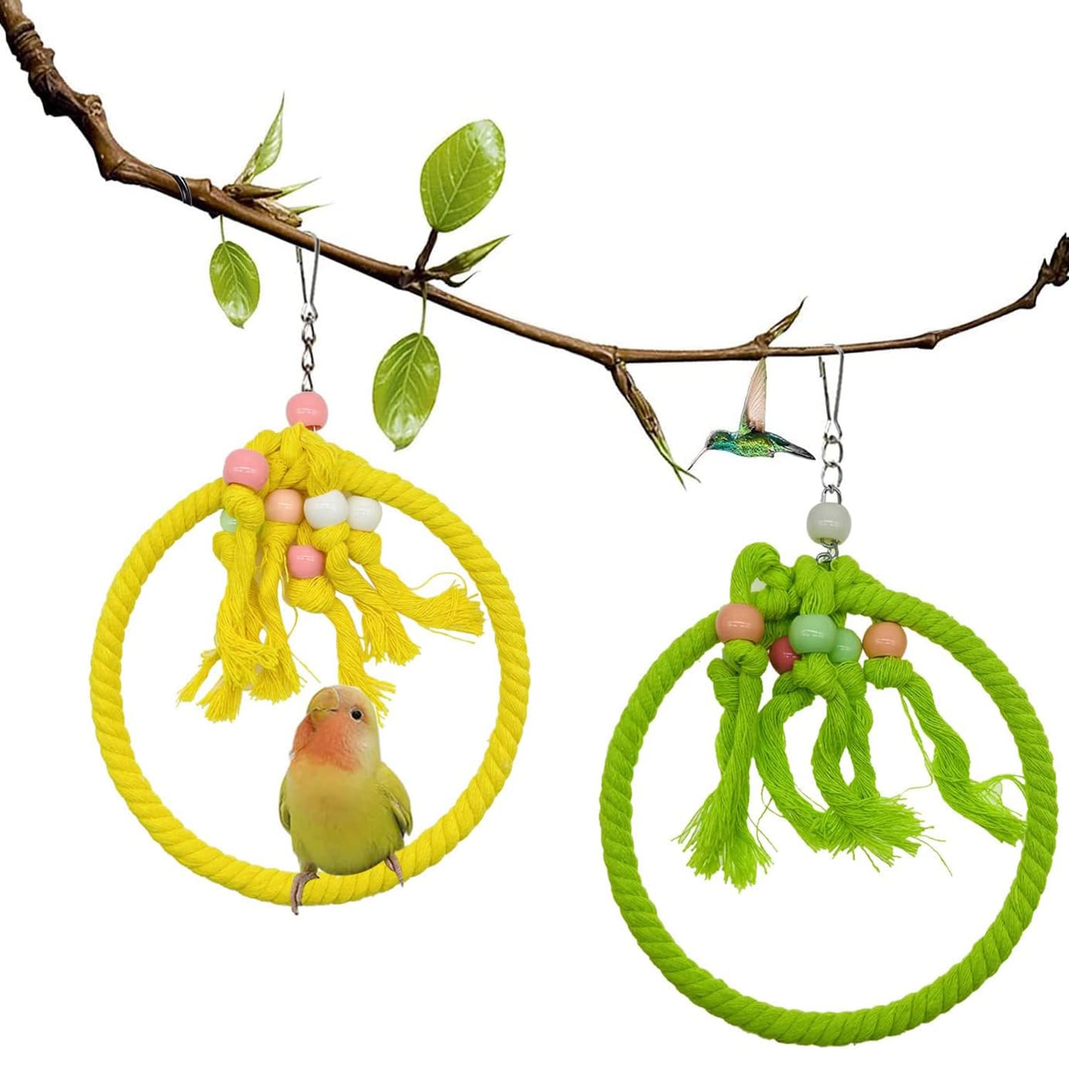 2 Pièces Anneau de Corde de Coton pour Oiseaux, Balançoire pour Oiseaux, Anneau de Corde de Coton de Balançoire D’Oiseau, pour Perruche, Calopsitte, Canari, Perruche
