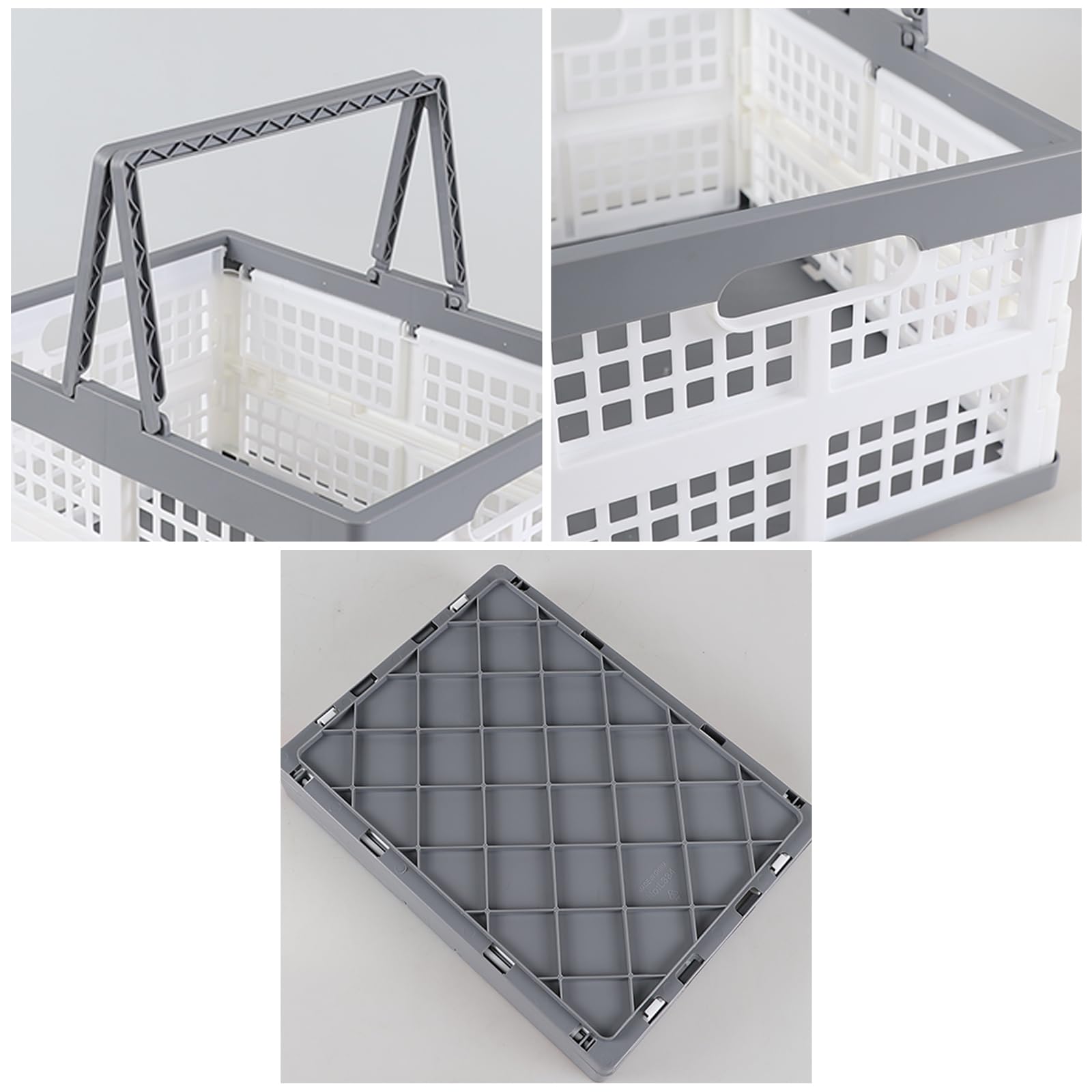 15 L cesta de la compra de plástico plegable, paquete de 2 cajas de almacenamiento plegables con asas