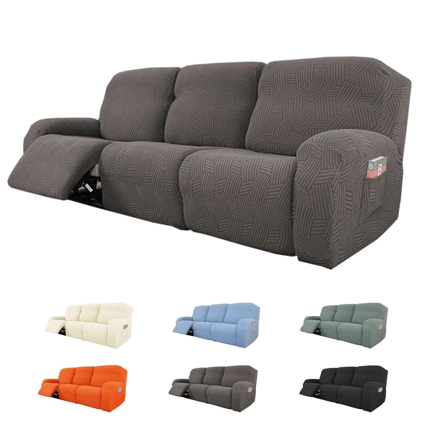 Ulepszone pokrowce na leżankę ze stretchu, 1/2/3-osobowa, kompleksowe, nadające się do prania, na 3-poduszki, szare, rozkładana sofa, 8 sztuk, ochrona na cztery pory roku