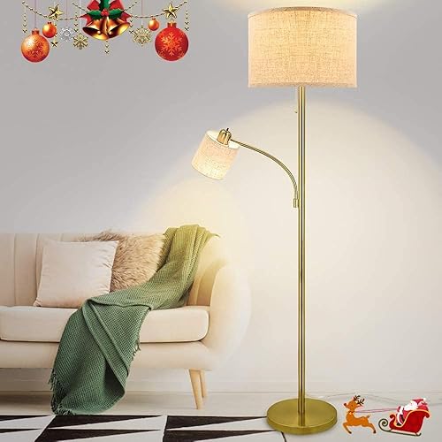 DLLT - Lámpara de pie LED, cabeza ajustable con base de metal pesado, lámparas de pie de ratán alto de granja, iluminación de lectura para sala de