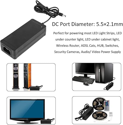 Miniatura 7 de Adaptador de fuente de alimentación de CA a CC 12V 10A 120W Regulador convertidor, enchufe de CC de 0.217 in x 0.083 in, enchufe de alimentación de