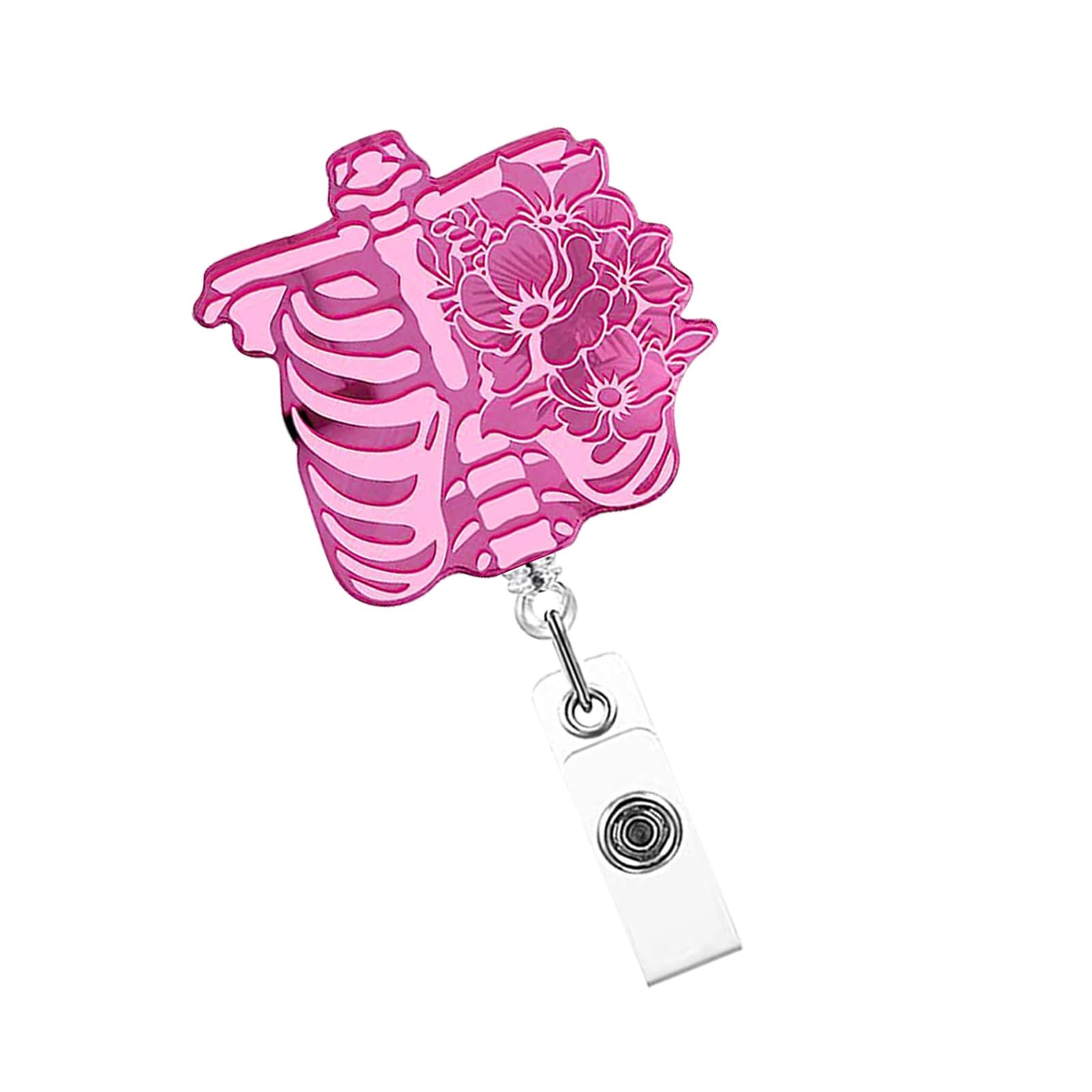 Buxuaaaa Retractable Keyring Skull Badge Reel Acrylic Carabiner Badge Holder Retractable Keychain Lanyard Reel for Outdoor Holder Keychain