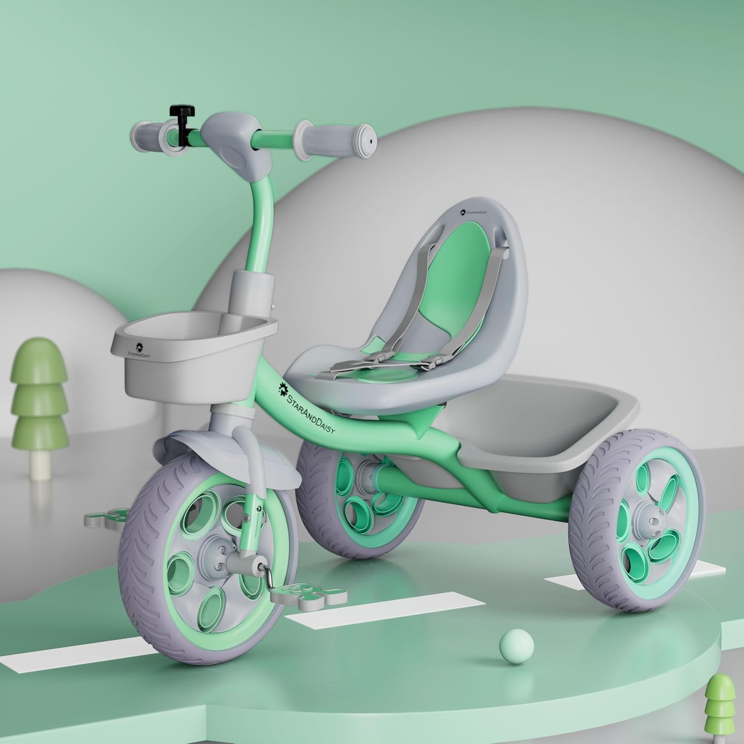 StarAndDaisy Kids Cycle for 2–5 Years Boy & Girl/Tricycle with EVA Wheels, Bell & Basket/Baby Trike Cycle 30 Kg Capacity, 3-Point Safety Belt (Green..)-image-42