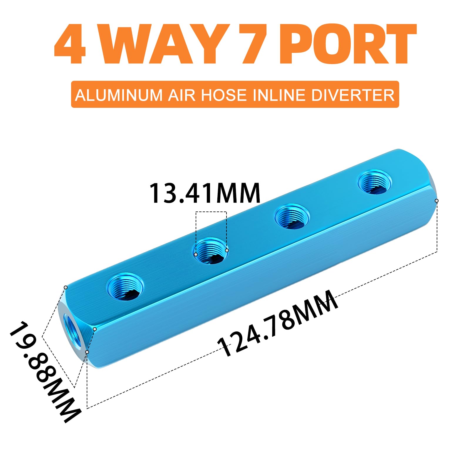GASHER 2PCS Aluminum 4 Way 7 Port Pneumatic Manifold Air Distribution Block Splitter 1/4" Output Port 1/4" Supply Port - Image 2