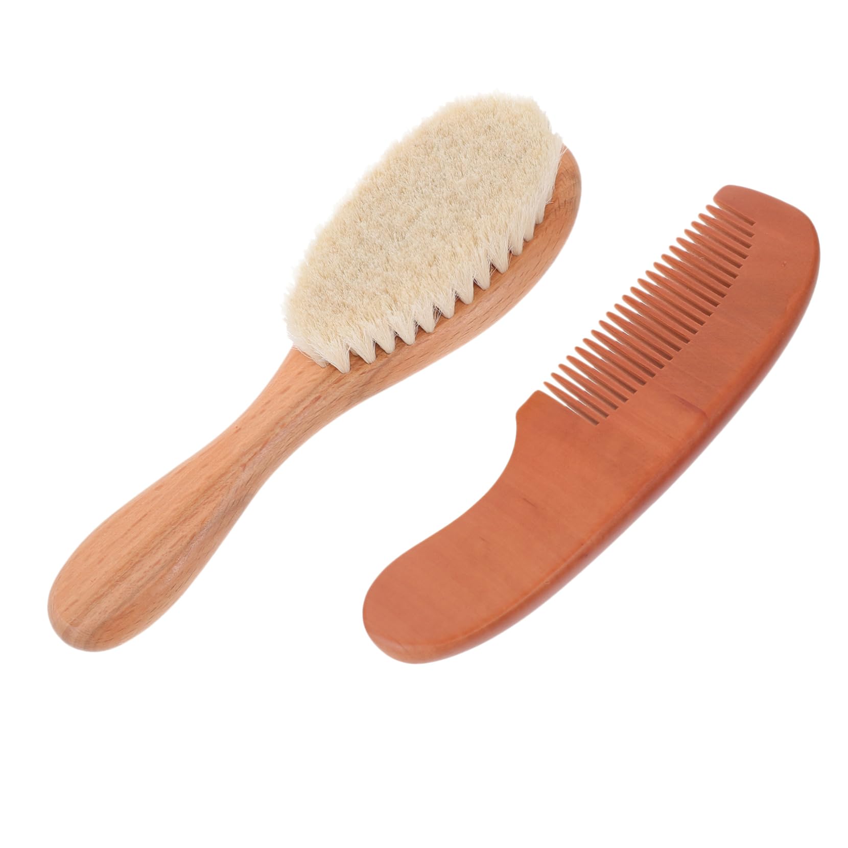 Hohopeti 2-Piece Baby Hair Brush and Comb Set Wooden Comb Wool Brush Newborn Hair Accessories
