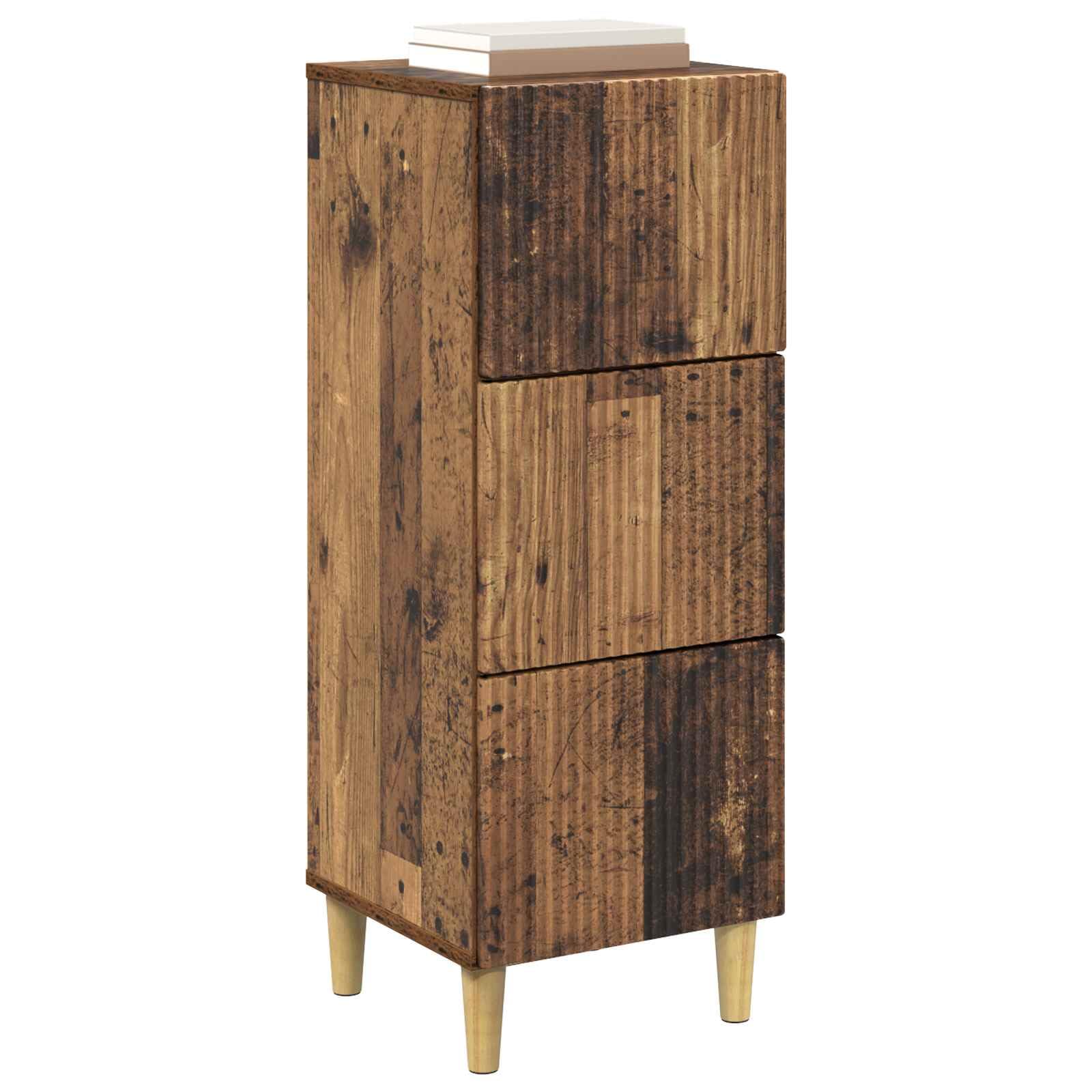 Cassettiera in legno anticato, 33 x 34,5 x 90 cm, con 3 cassetti, per casa, ufficio, garage, armadio multiuso con spazio e design robusto