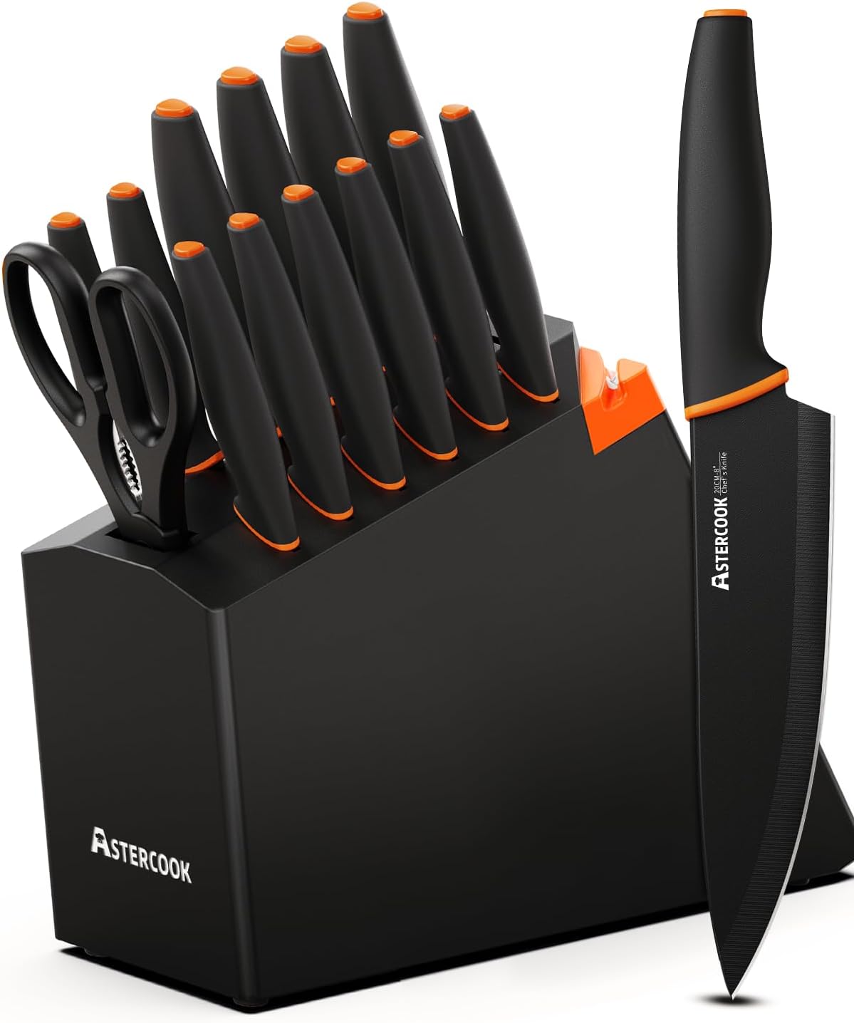Knife Set, Astercook 15 Pcs Dishwasher Safe Kitchen Knife Set with Built-in Sharpener, High Carbon German Stainless Steel Black Knife Block Set Knife Set, Astercook 15 Pcs Dishwasher Safe Kitchen Knife Set with Built-in Sharpener, High Carbon German Stainless Steel Black Knife Block Set
