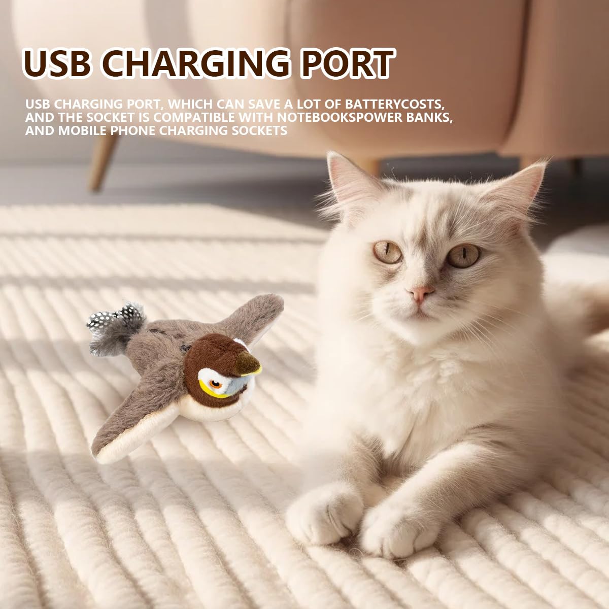 Giocattolo Interattivo Gatto Con Uccellino Volante - Elettrico, Ricaricabile USB Con Erba Gatta