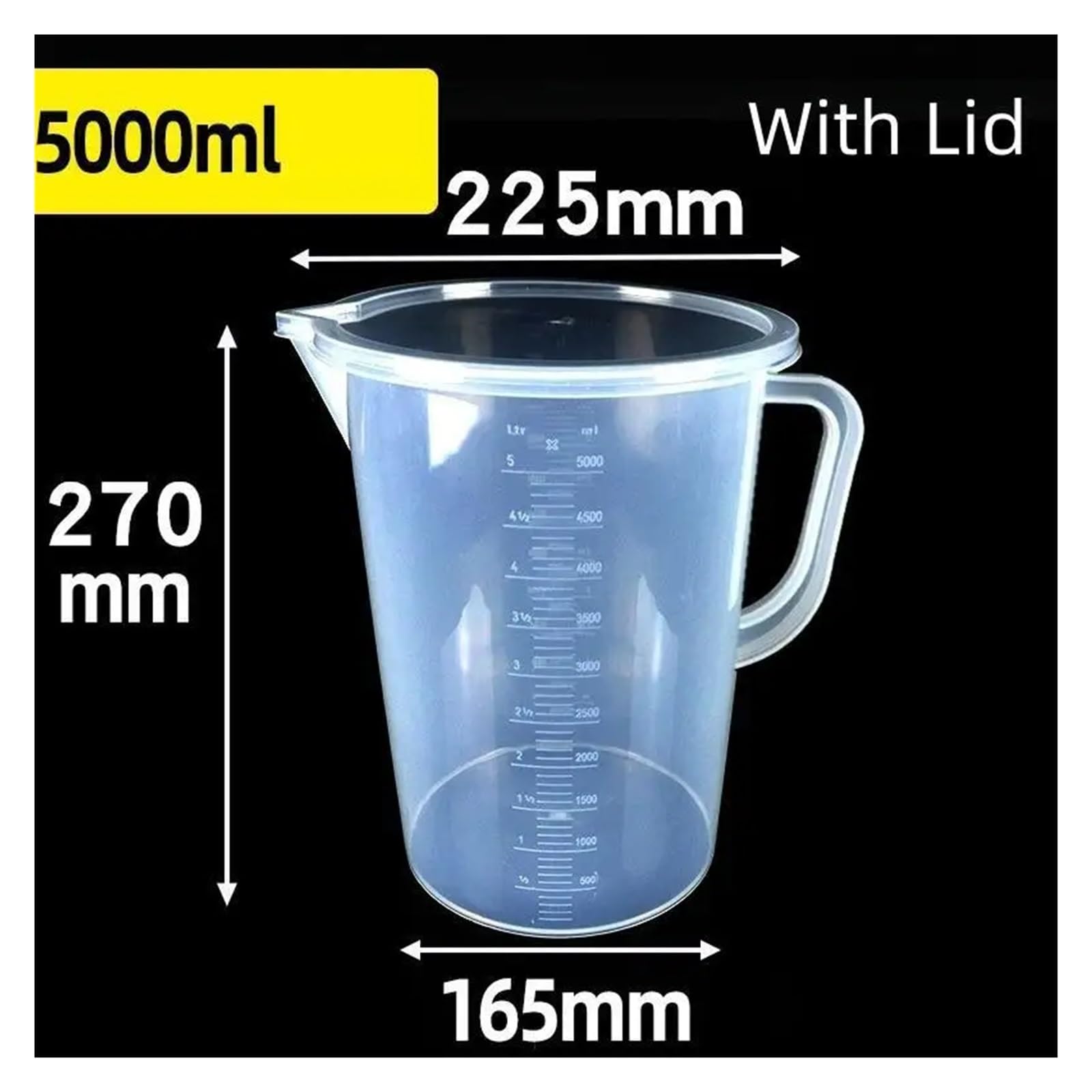 Vaso medidor graduado de plástico de gran capacidad con tapa, vaso mezclador transparente for uso en cocina y laboratorio(5000ML with lid)