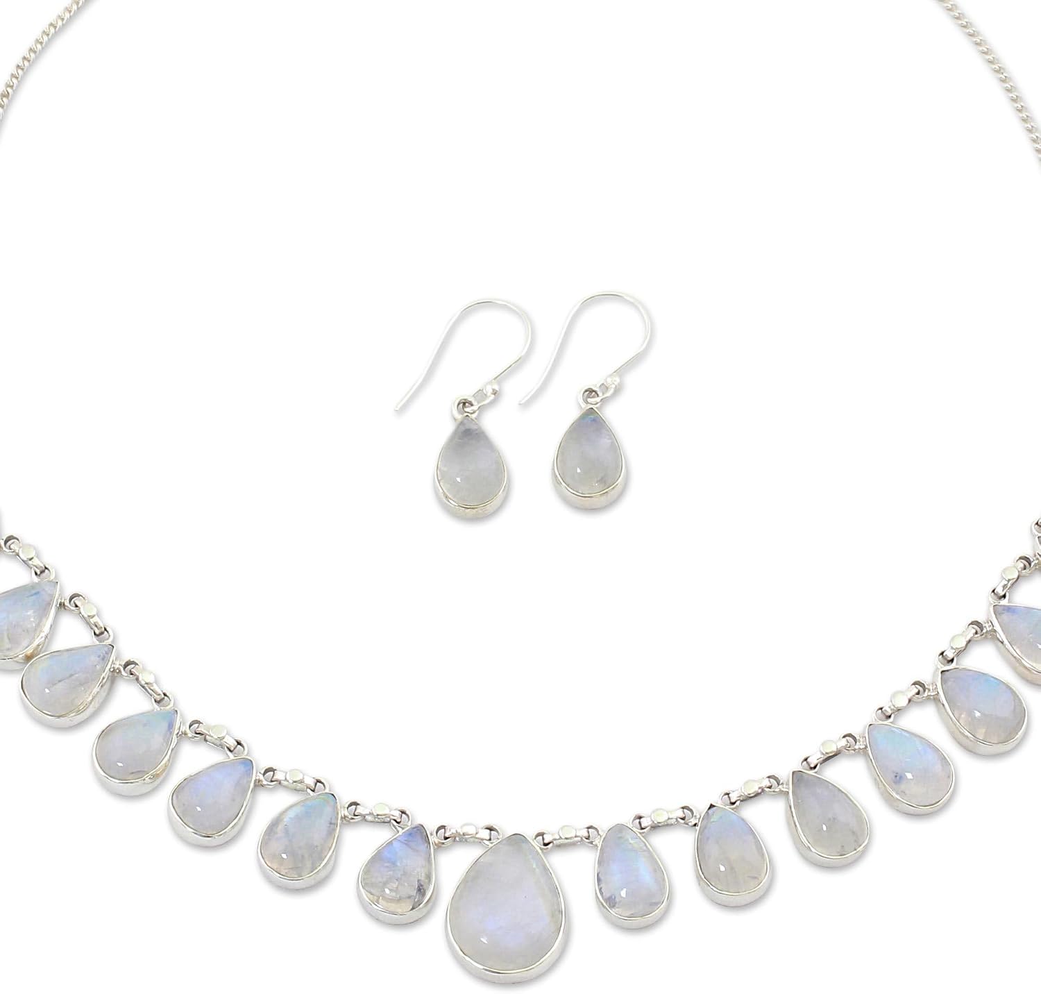 NOVICA Artisan Handmade Rainbow Moonstone Jewelry Set Necklace Earrings India [necklace Length 17 in min L x 17.75 in max L 1 mm W Pendant(s) 8.25 in L x 0.7 in W x 0.2 in D Earrings 1.2 in L x 0.3 ]