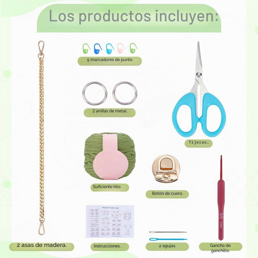 FREEBLOSS Kit de bolsa cruzada de ganchillo para tejer y ganchillo con cadenas, instrucciones en inglés, kit de fabricación de bolsos para manualidades, kit de ganchillo para principiantes