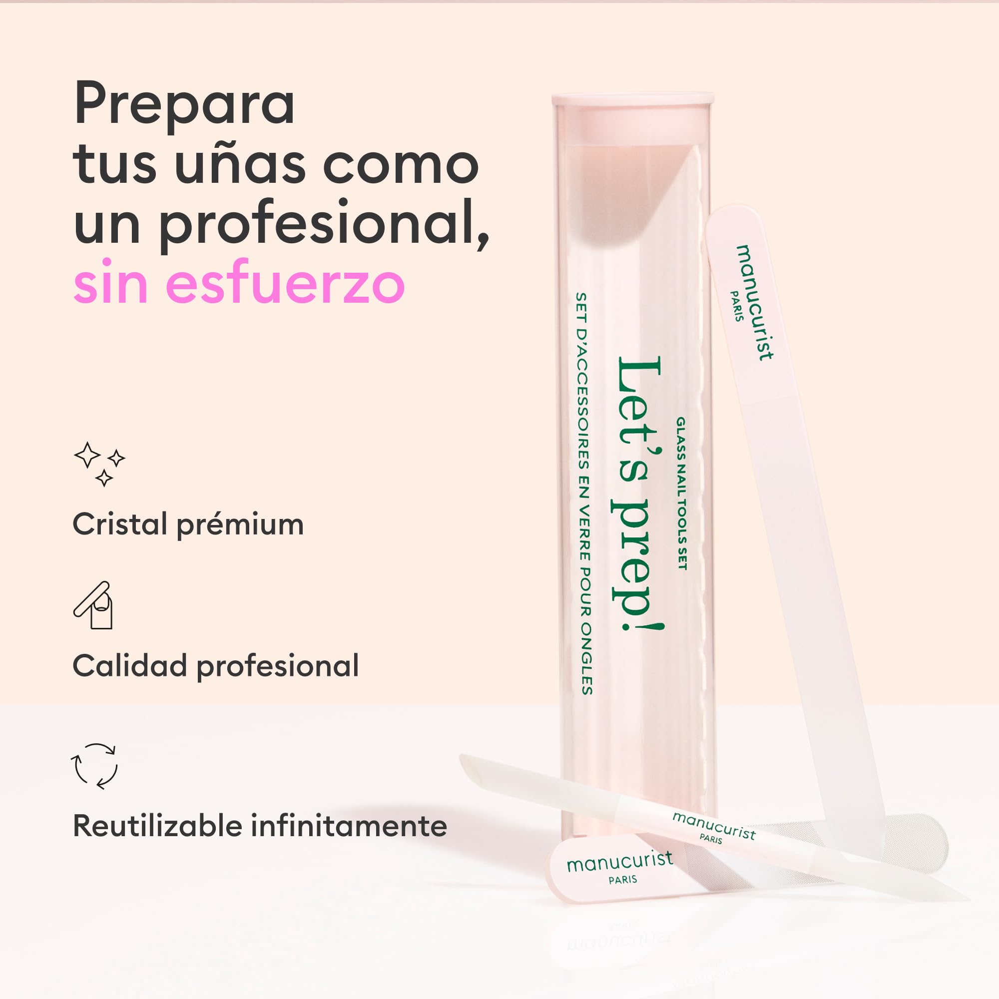 Manucurist Trio Coutellerie – Estuche exclusivo con lima de vidrio, Pulidor y Empujador de Cutículas – Accesorios para el cuidado de las uñas - Nail Care - Regalo Mujer